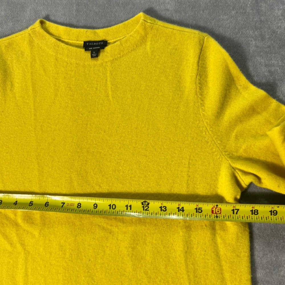 Talbots Pure Cashmere Sweater Yellow Crew Neck 3/4 Sleeve Size L - Picture 3 of 6